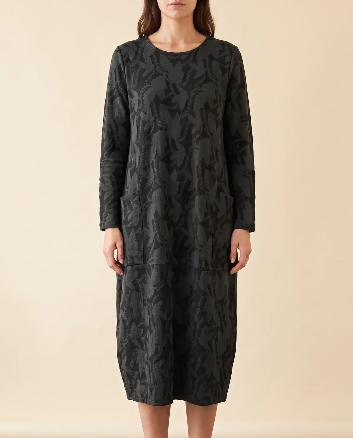 Sloane Midi Dress for Women - Long Sleeve Printed with Pockets