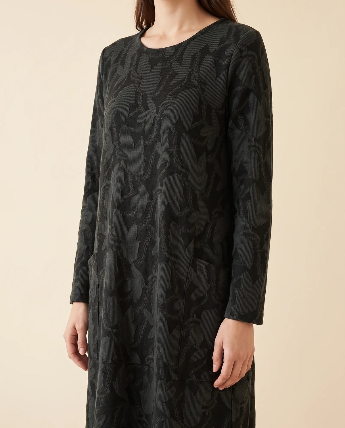 Sloane Midi Dress for Women - Long Sleeve Printed with Pockets