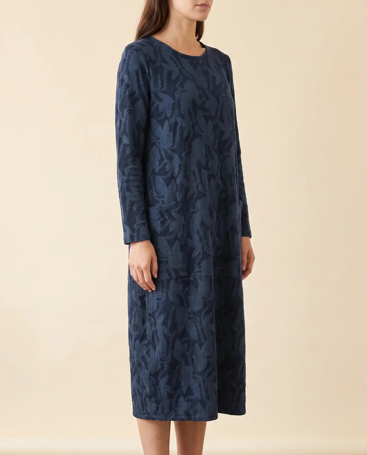Sloane Midi Dress for Women - Long Sleeve Printed with Pockets