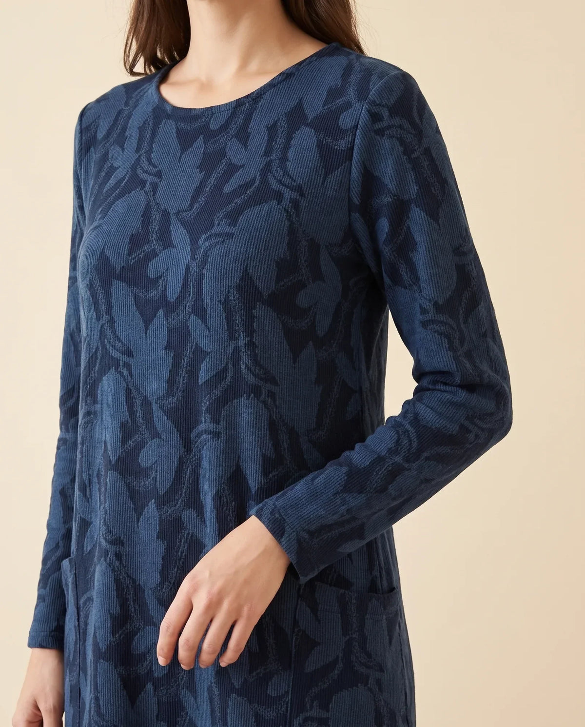 Sloane Midi Dress for Women - Long Sleeve Printed with Pockets