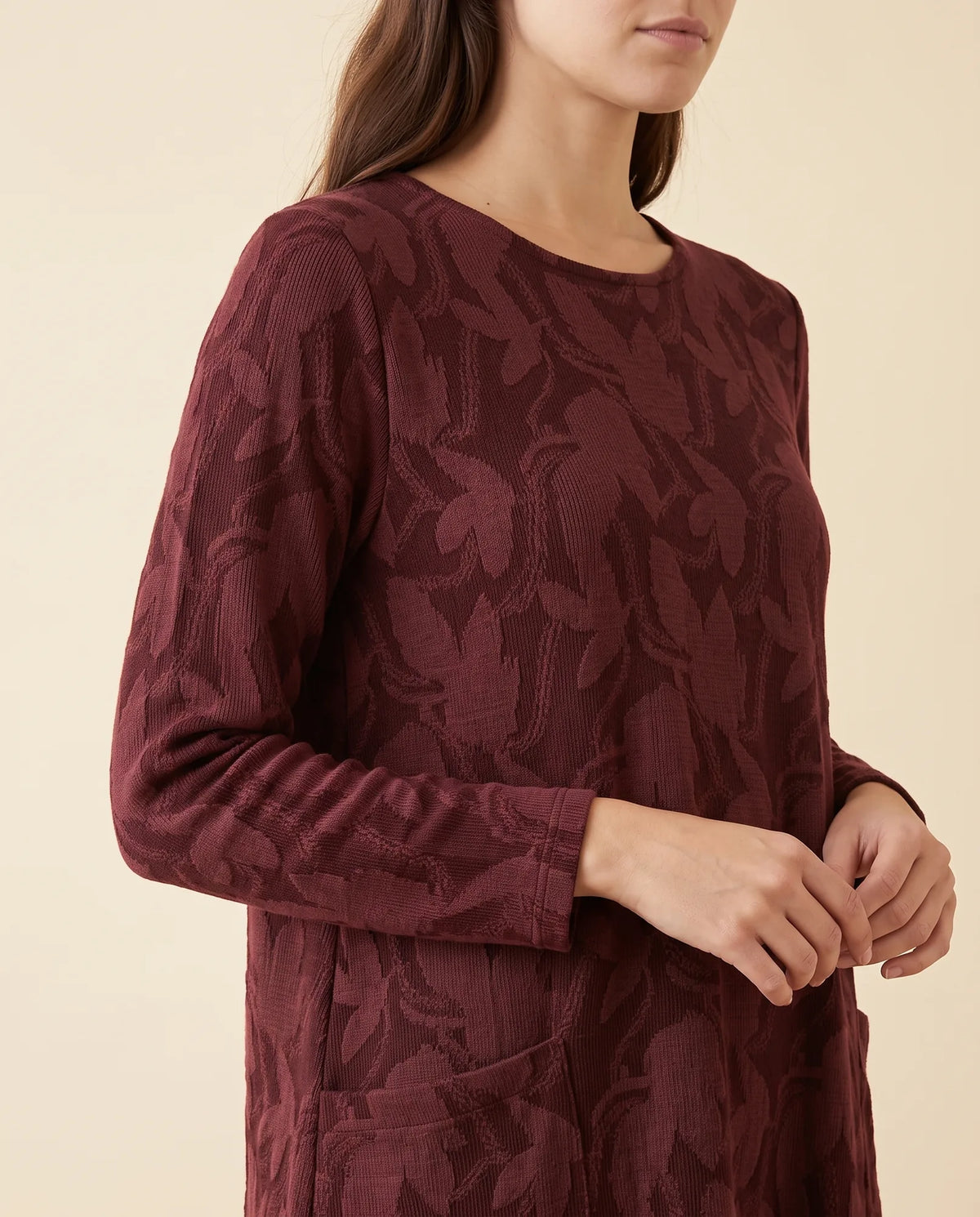 Sloane Midi Dress for Women - Long Sleeve Printed with Pockets