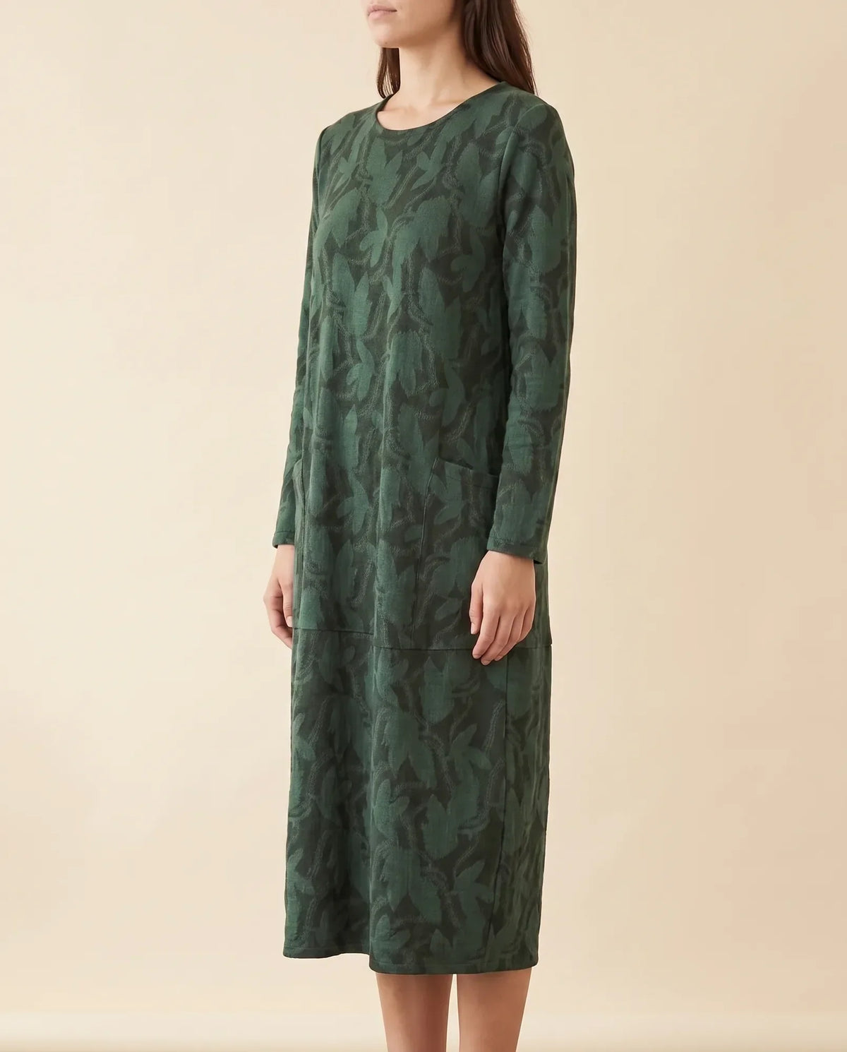 Sloane Midi Dress for Women - Long Sleeve Printed with Pockets