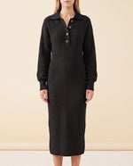 Una Knit Midi Dress for Women - Ribbed Collared Button Neck