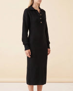 Una Knit Midi Dress for Women - Ribbed Collared Button Neck