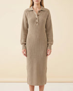 Una Knit Midi Dress for Women - Ribbed Collared Button Neck