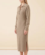 Una Knit Midi Dress for Women - Ribbed Collared Button Neck