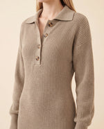 Una Knit Midi Dress for Women - Ribbed Collared Button Neck