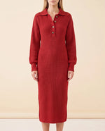 Una Knit Midi Dress for Women - Ribbed Collared Button Neck