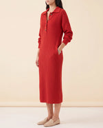 Una Knit Midi Dress for Women - Ribbed Collared Button Neck