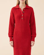 Una Knit Midi Dress for Women - Ribbed Collared Button Neck