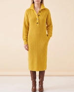 Una Knit Midi Dress for Women - Ribbed Collared Button Neck