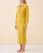 Una Knit Midi Dress for Women - Ribbed Collared Button Neck