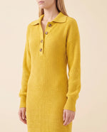 Una Knit Midi Dress for Women - Ribbed Collared Button Neck