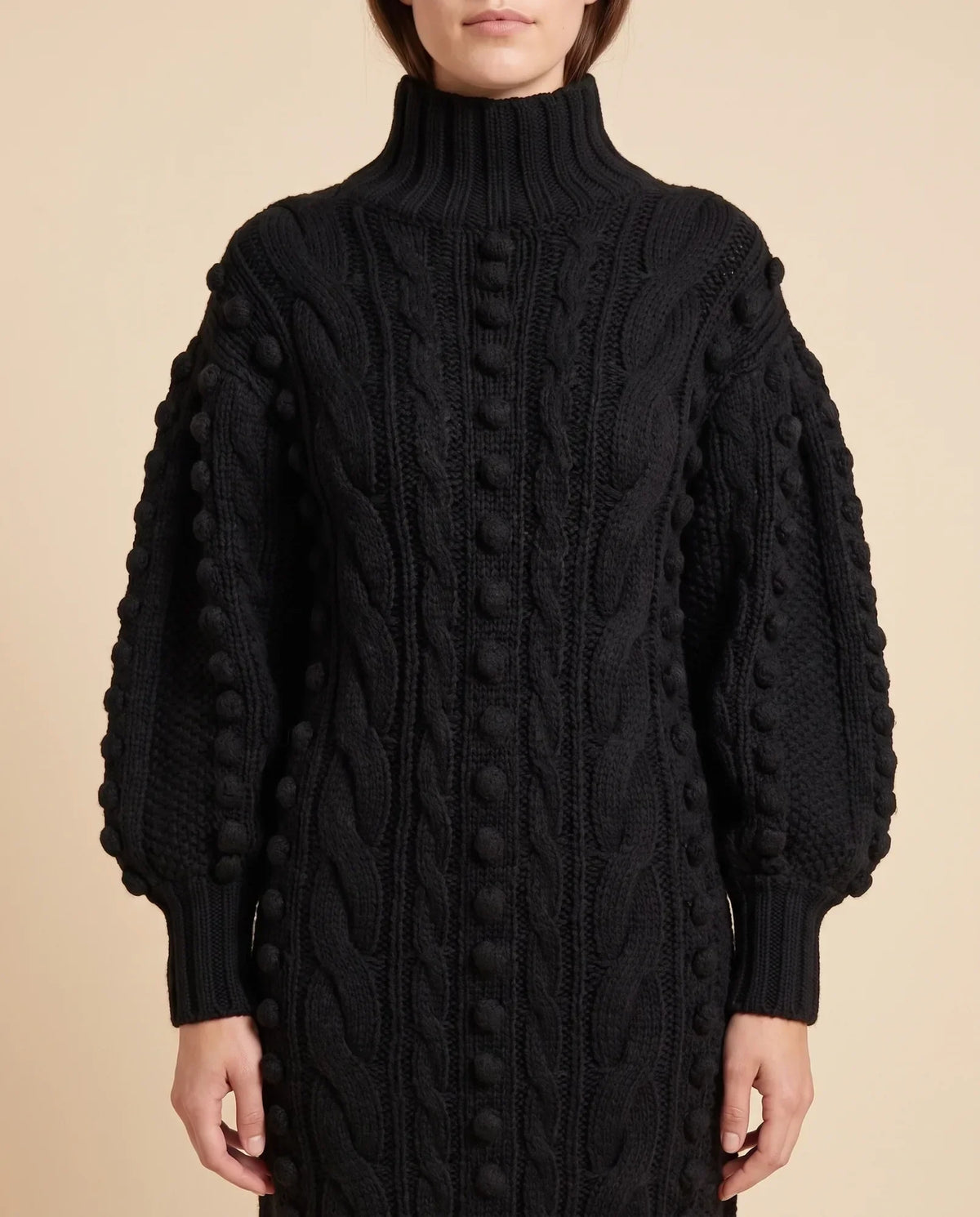 Viola Sweater Dress for Women - Cable Knit Turtleneck Midi