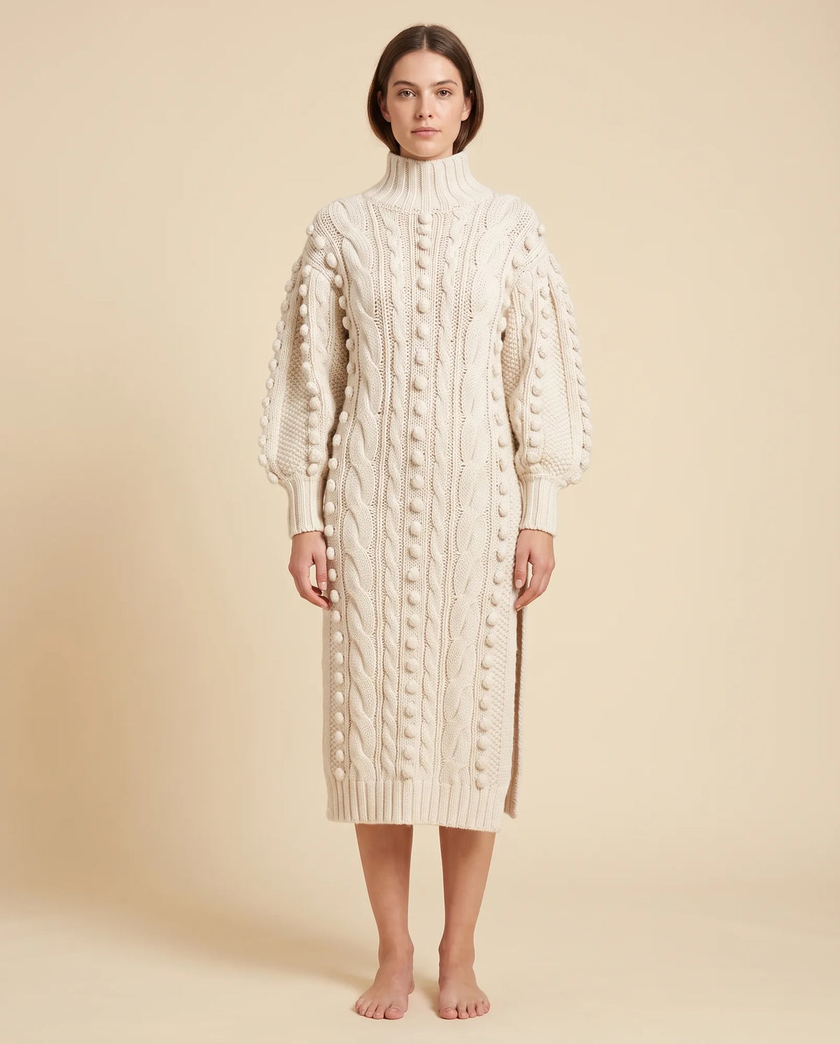 Viola Sweater Dress for Women - Cable Knit Turtleneck Midi