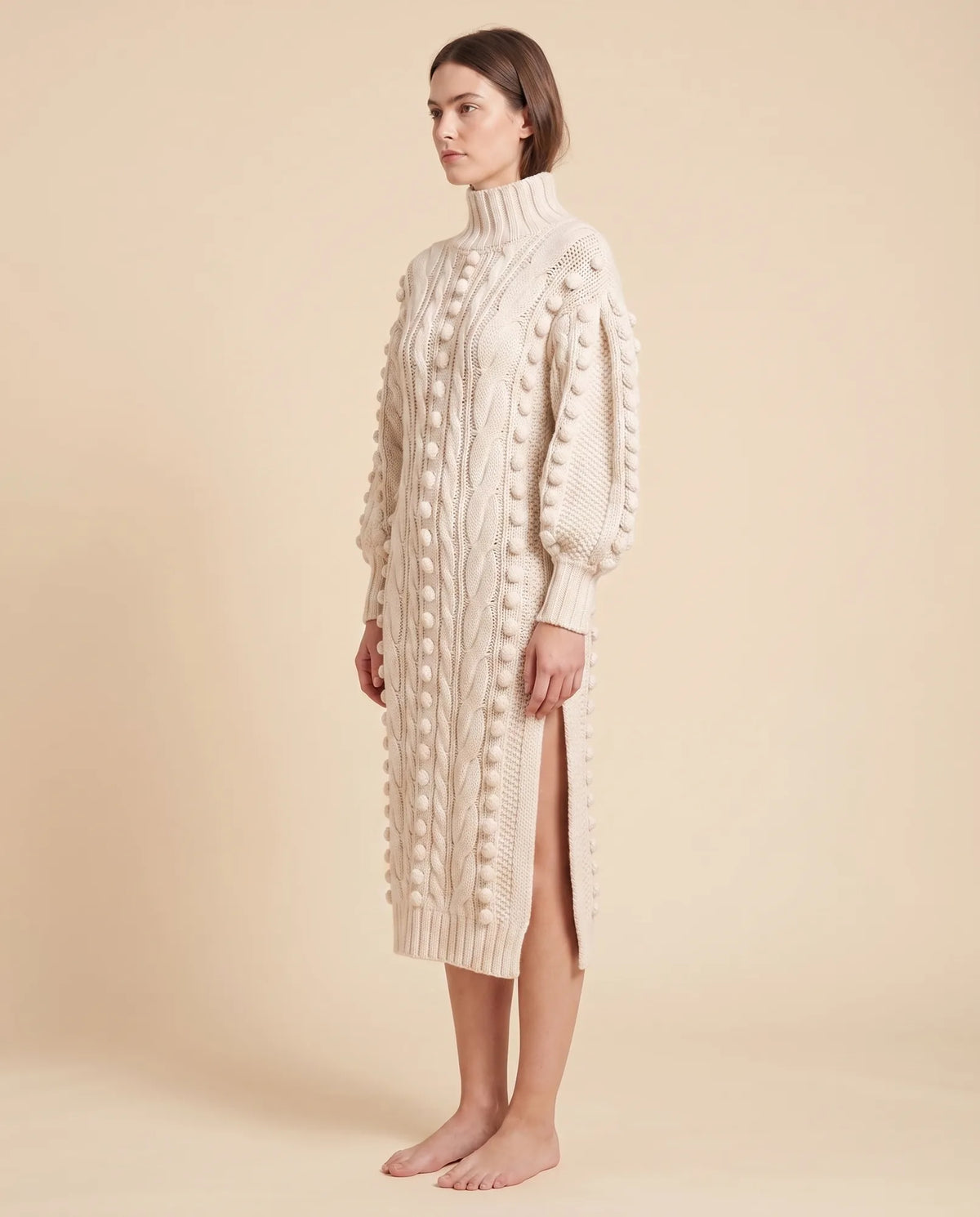 Viola Sweater Dress for Women - Cable Knit Turtleneck Midi