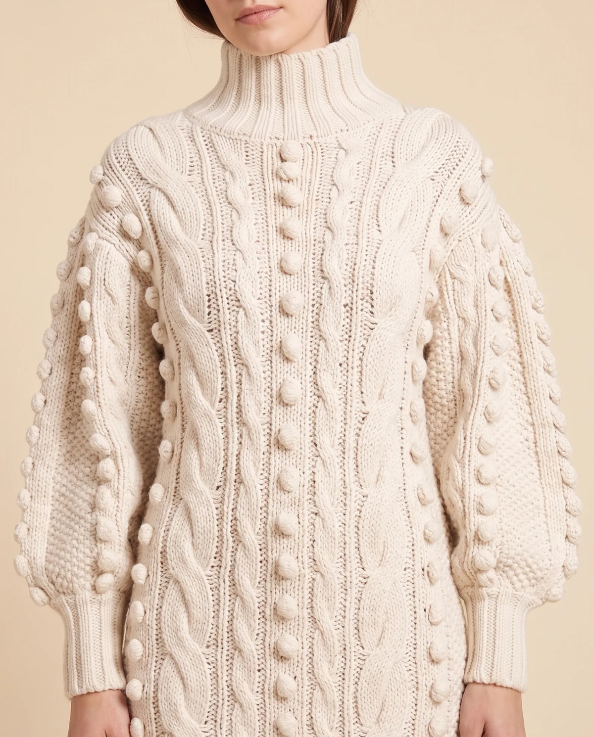 Viola Sweater Dress for Women - Cable Knit Turtleneck Midi