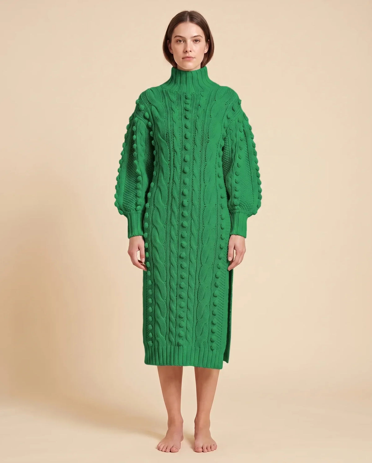 Viola Sweater Dress for Women - Cable Knit Turtleneck Midi