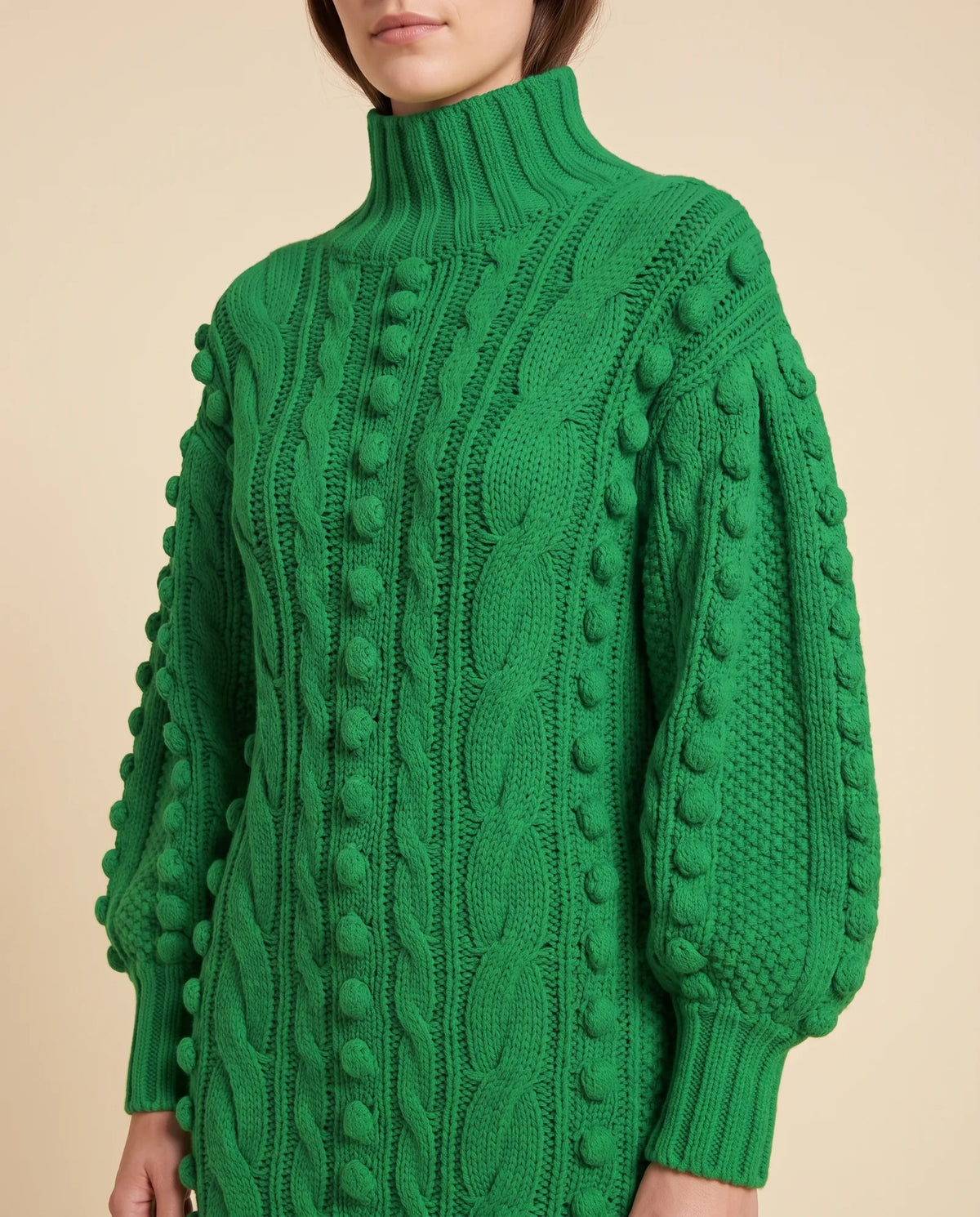 Viola Sweater Dress for Women - Cable Knit Turtleneck Midi