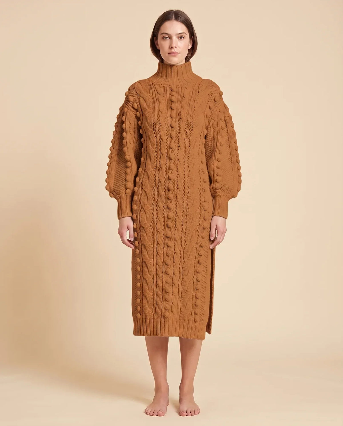 Viola Sweater Dress for Women - Cable Knit Turtleneck Midi