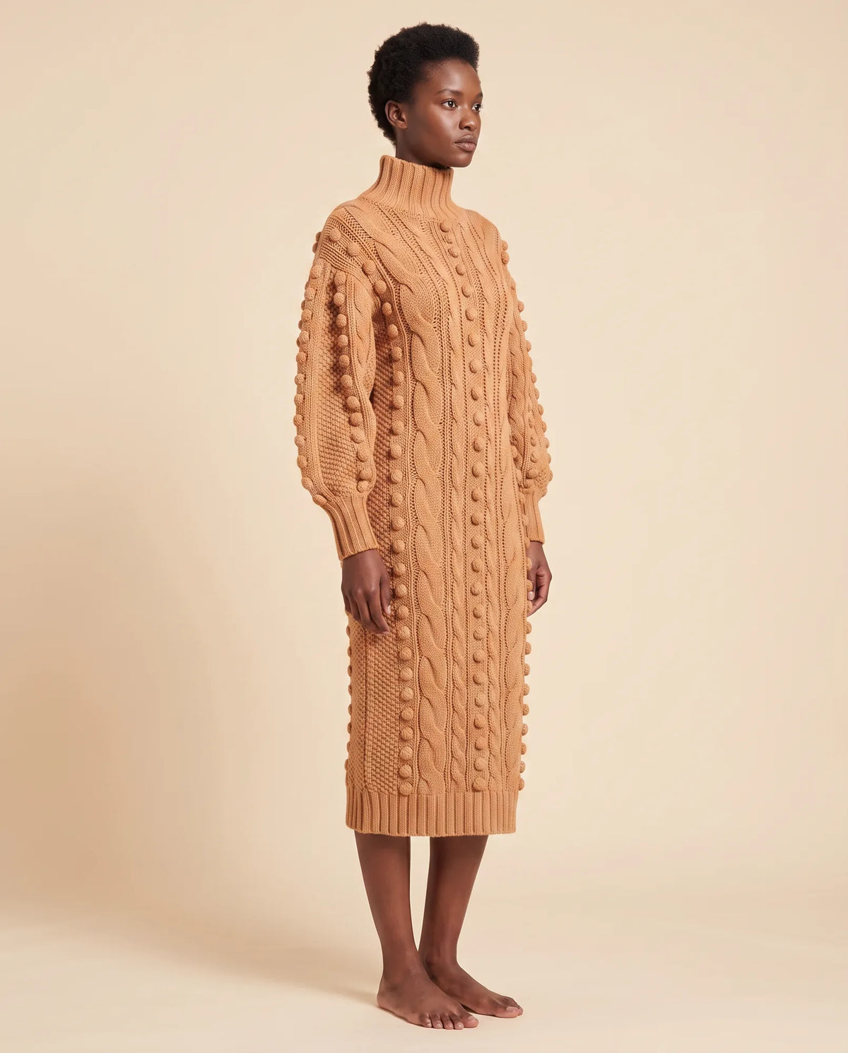 Viola Sweater Dress for Women - Cable Knit Turtleneck Midi