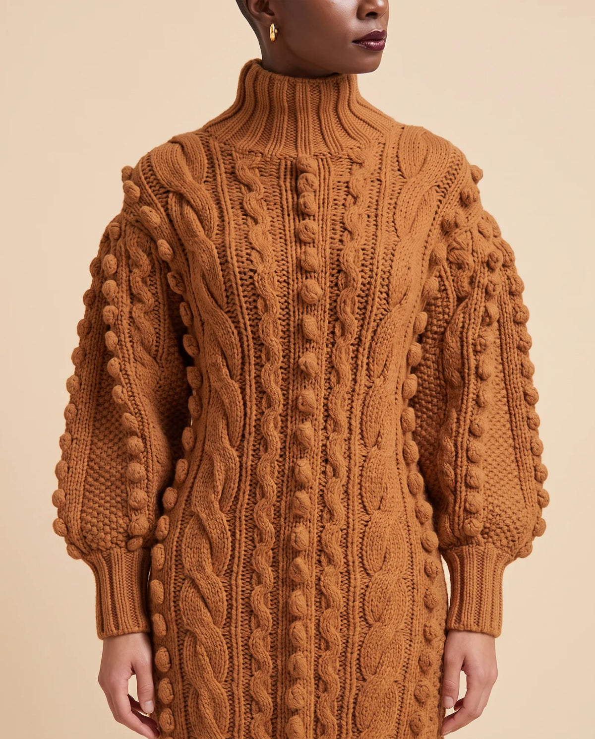 Viola Sweater Dress for Women - Cable Knit Turtleneck Midi