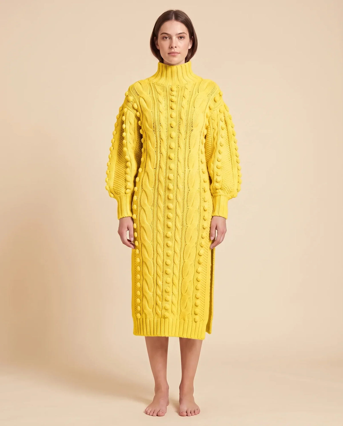 Viola Sweater Dress for Women - Cable Knit Turtleneck Midi