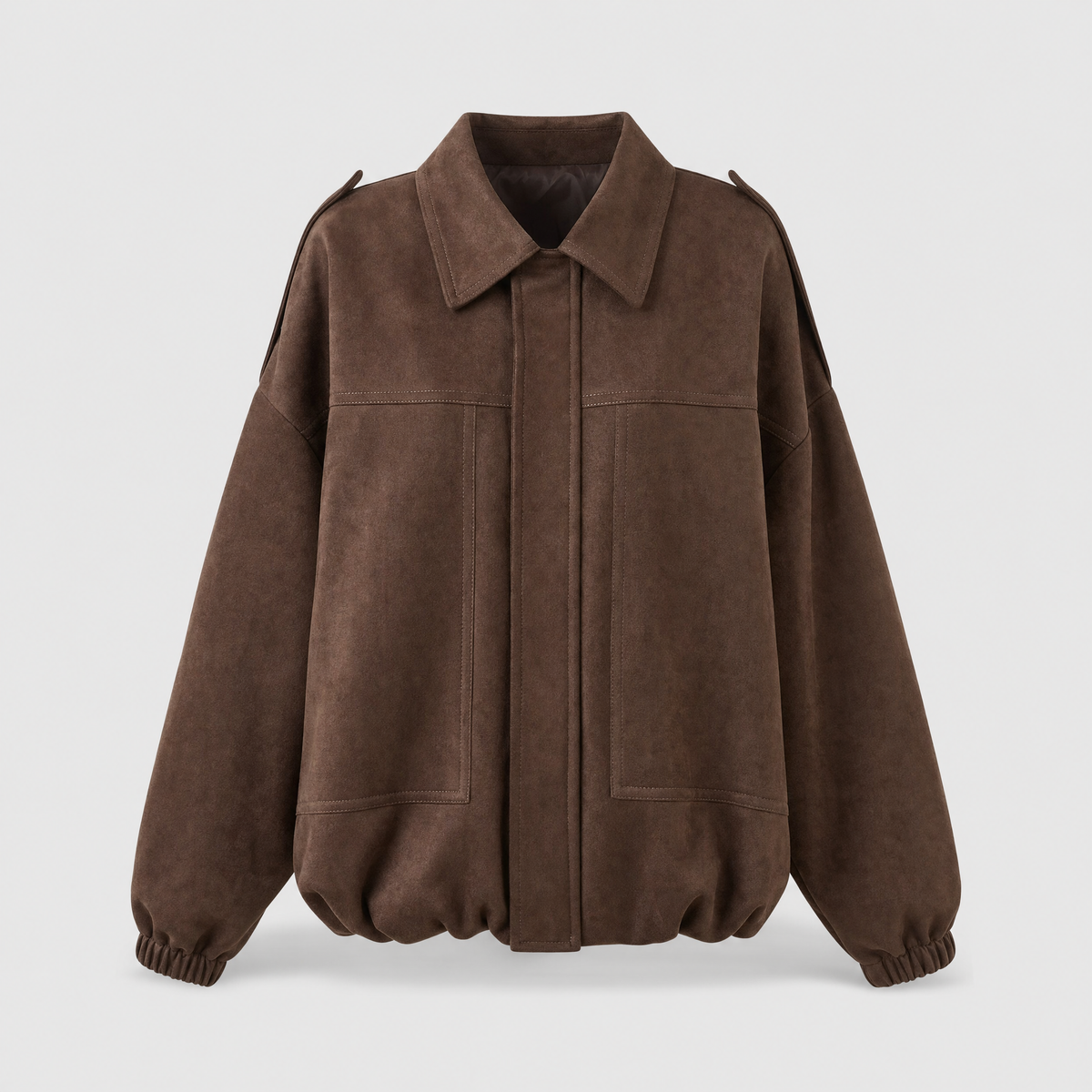 Ashcroft brown suede shirt jacket product shot on light grey background