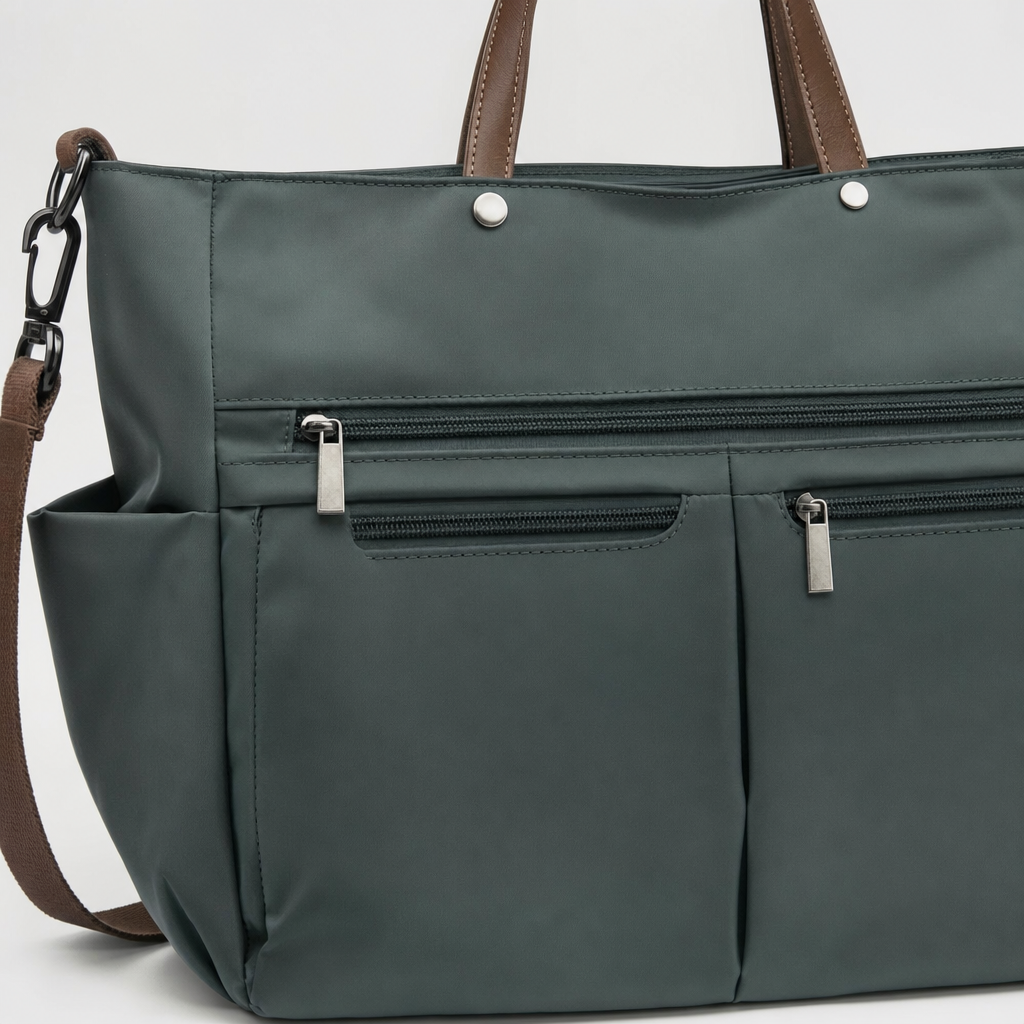 Close-up of the front zip pockets on the Ashdon Commuter Tote