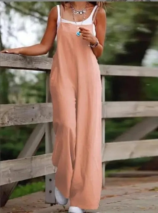 Elfriede Linen Wide-Leg Overall Jumpsuit