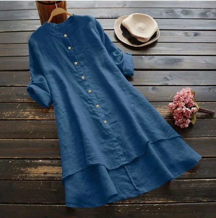 Katharina Linen Shirtdress with Asymmetric Hem