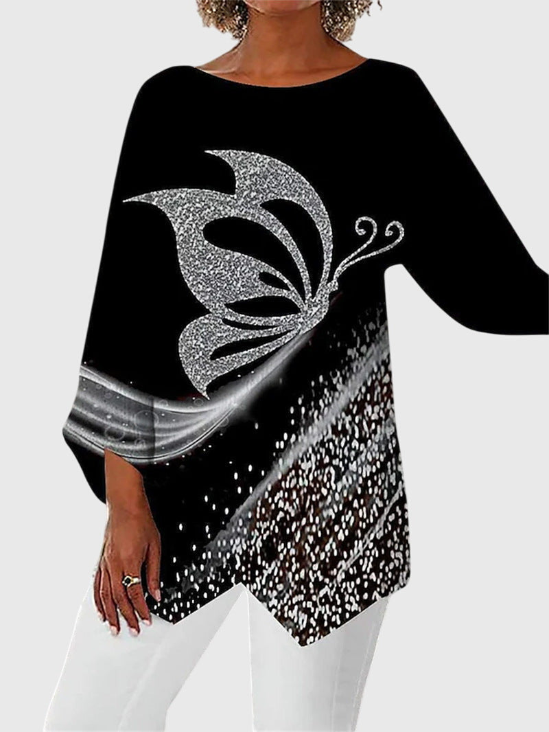Dorothea Butterfly Print Long-Sleeve Top