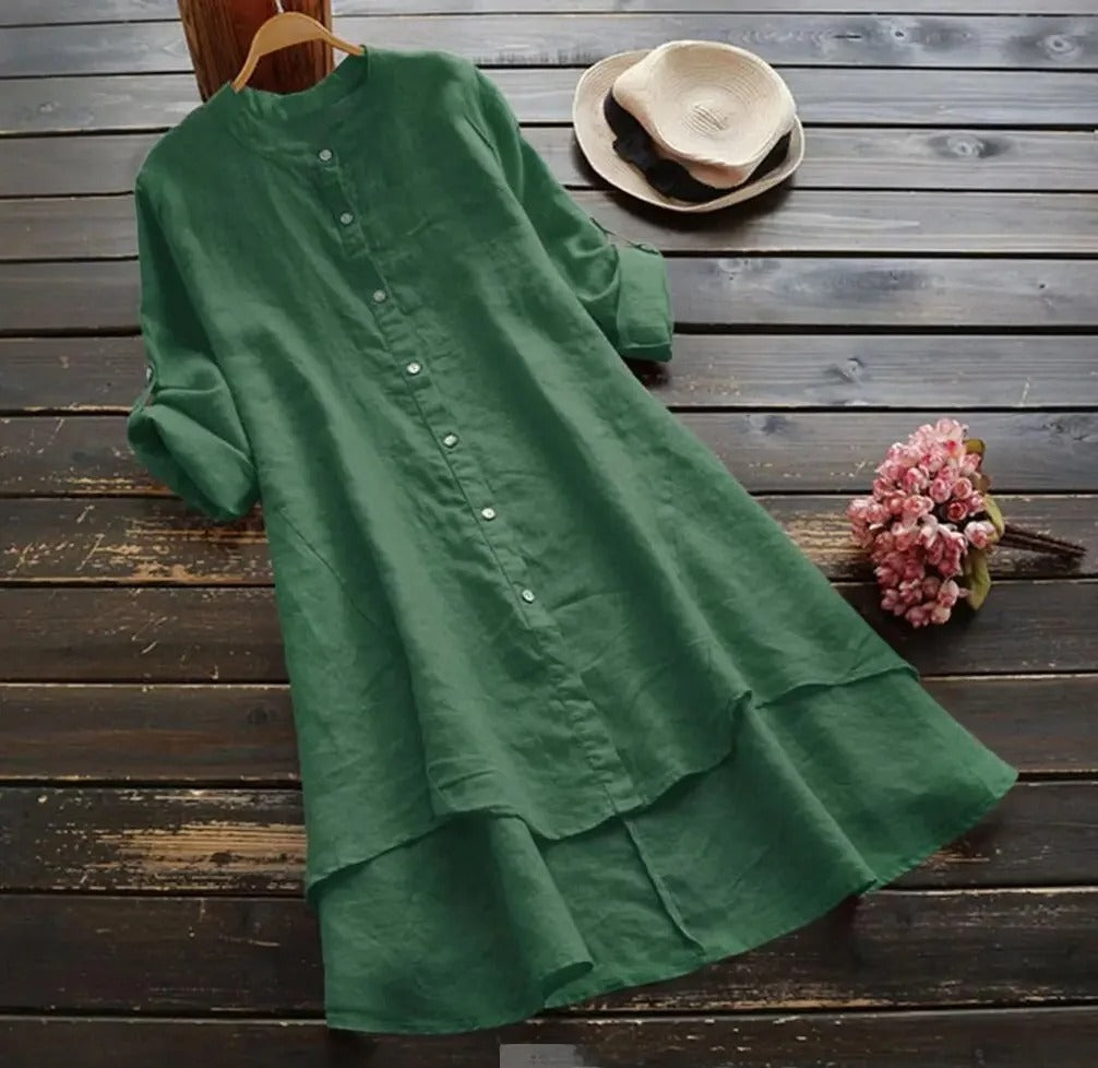 Katharina Linen Shirtdress with Asymmetric Hem
