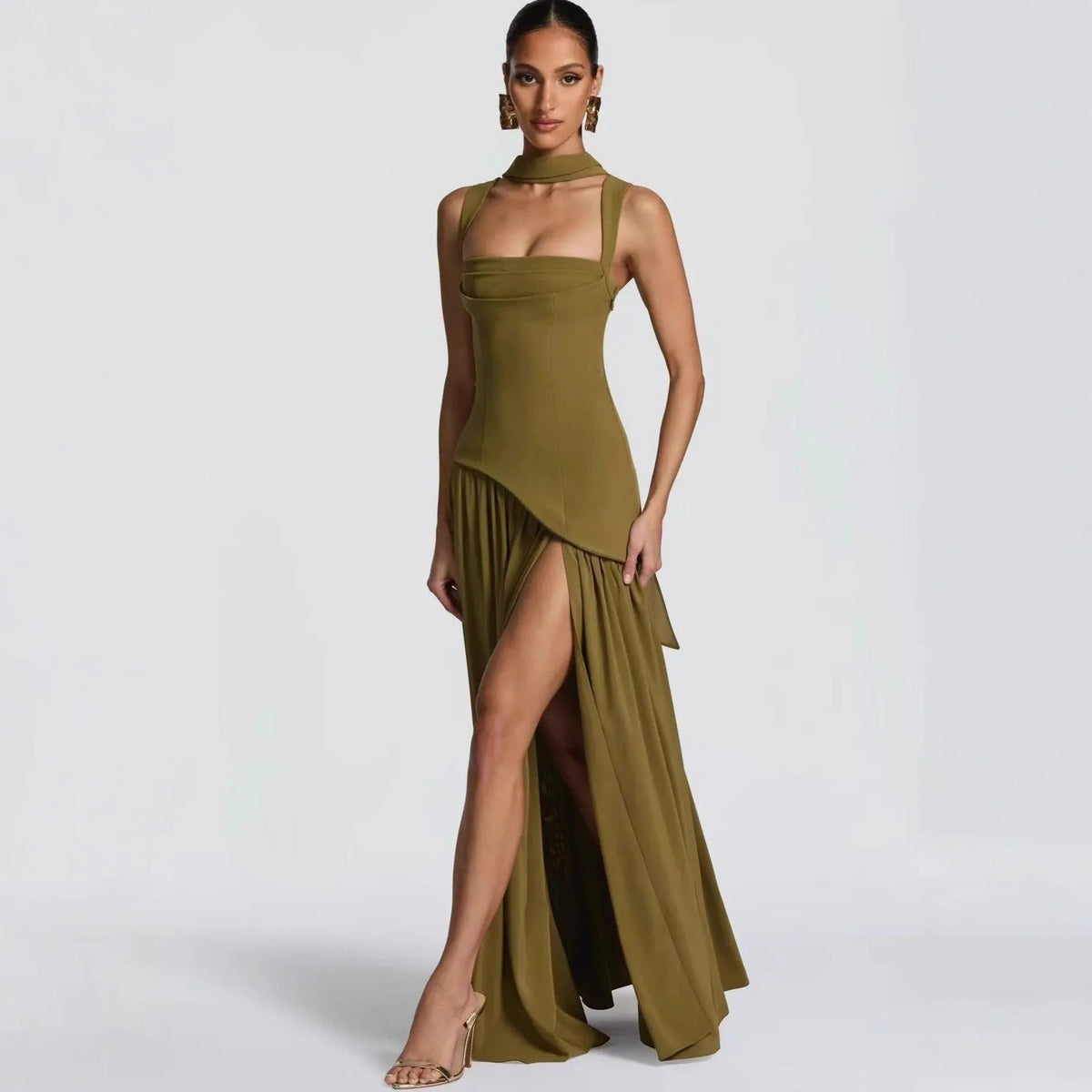 Elfriede Sleeveless A-Line Maxi Evening Dress with Leg Slit