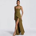 Elfriede Sleeveless A-Line Maxi Evening Dress with Leg Slit