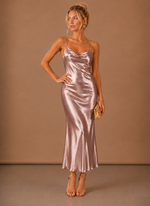 Women’s Satin Cowl Neck Midi Dress – Elegant Evening Occasion | Areleon