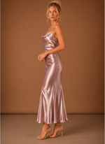 Women’s Satin Cowl Neck Midi Dress – Elegant Evening Occasion | Areleon