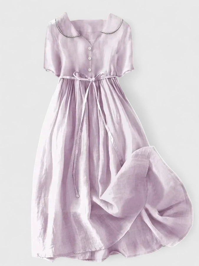Pauline Button-Front Short-Sleeve Midi Dress