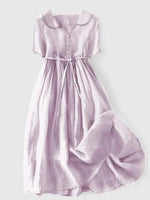 Pauline Button-Front Short-Sleeve Midi Dress