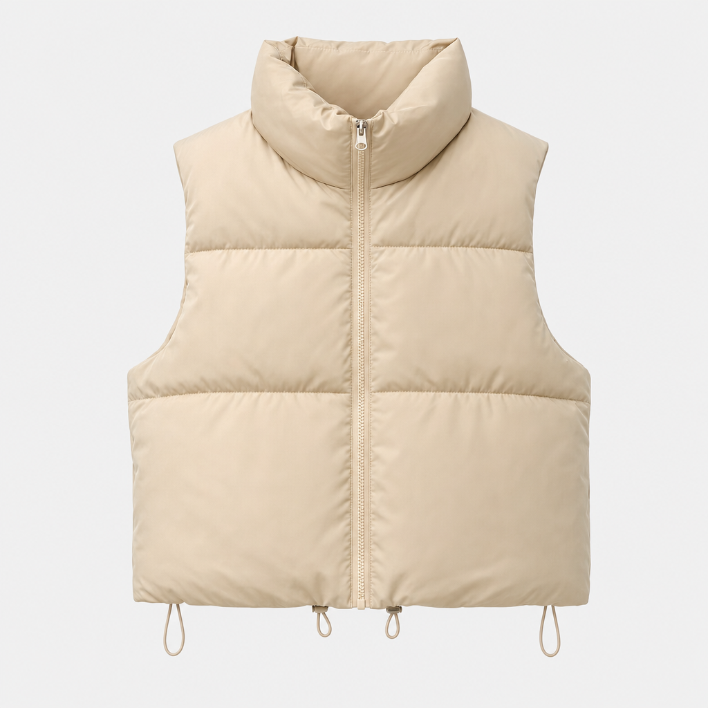 Beckford Cropped Puffer Vest in beige