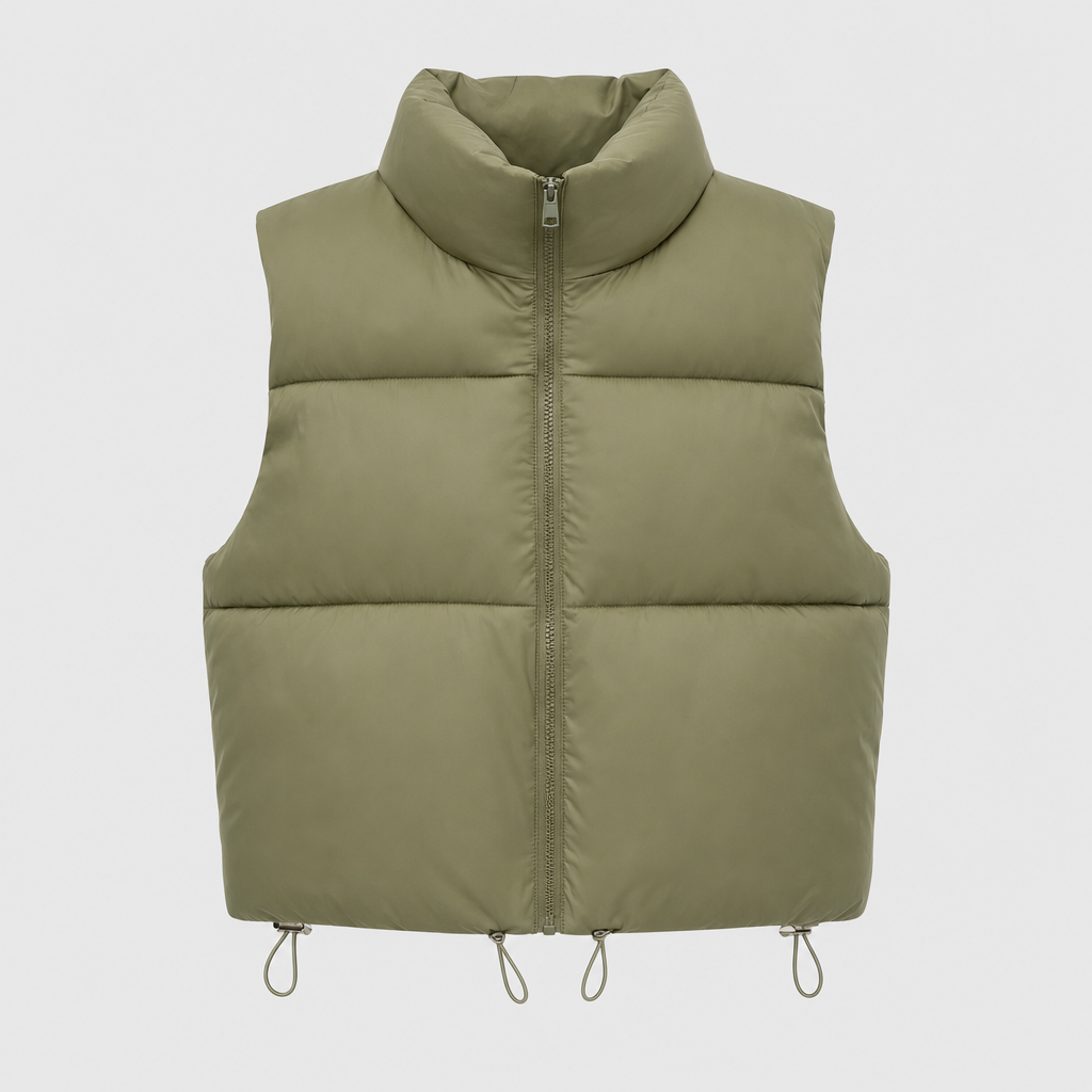 Beckford Cropped Puffer Vest in khaki
