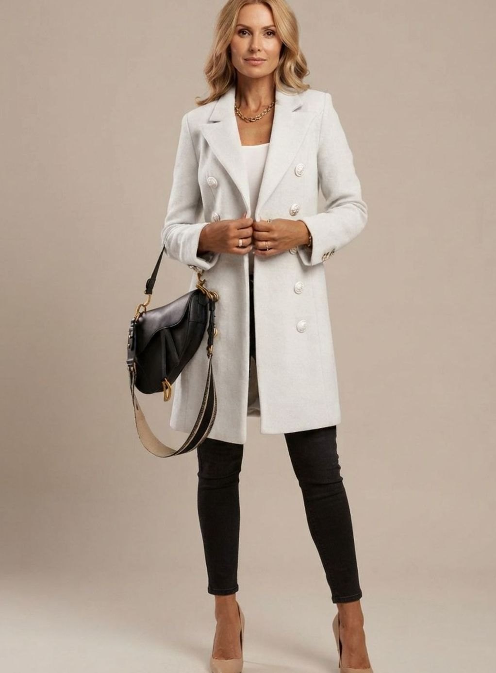 Amelie Double-Breasted Slim-Fit Long Coat