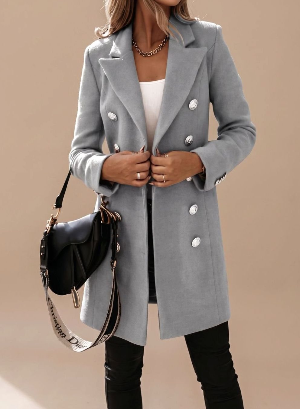 Amelie Double-Breasted Slim-Fit Long Coat