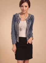 Lena Rhinestone Cropped Denim Jacket