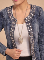Lena Rhinestone Cropped Denim Jacket