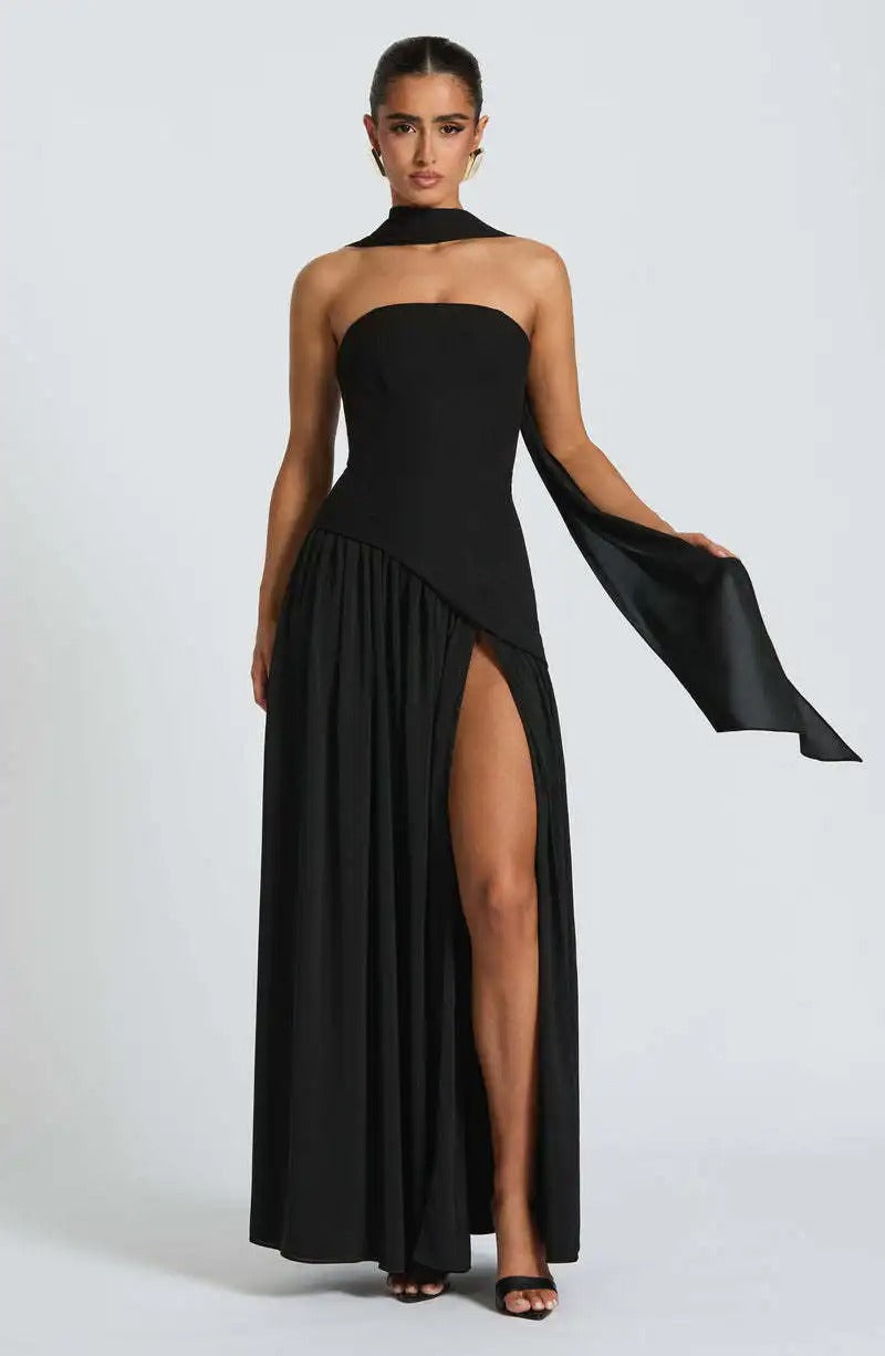 Elfriede Sleeveless A-Line Maxi Evening Dress with Leg Slit