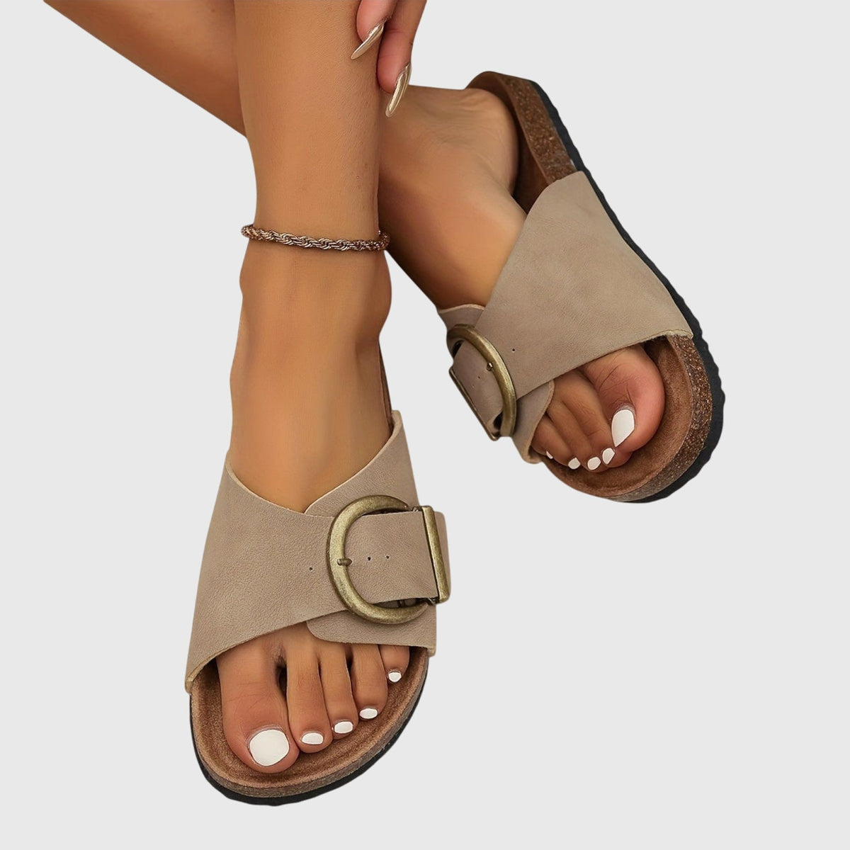 Frieda Buckle Slip-On Sandals