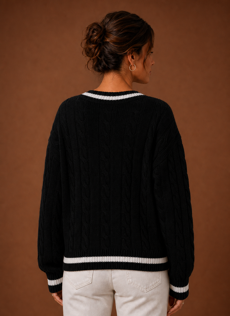 Women's Cable Knit Sweater - V-Neck Long Sleeve Pullover | Areleon