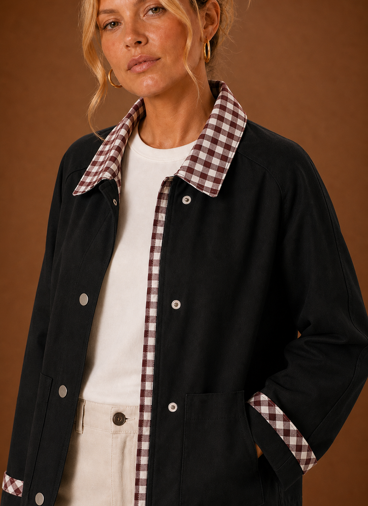 Women’s Barn Jacket - Check Collar Casual Coat | Areleon