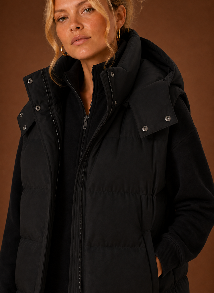 Women's Puffer Vest - Oversized Hooded Sleeveless Jacket | Areleon